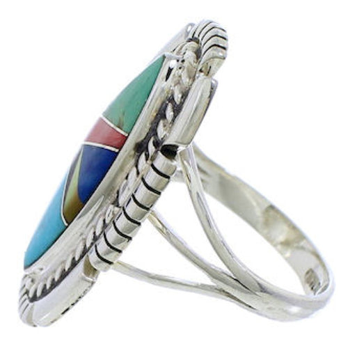 Multicolor Inlay Southwest Silver Ring Size 5-3/4 TX40775
